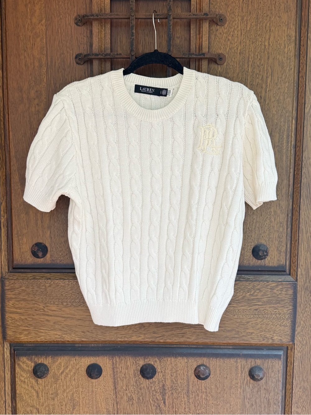 Lauren Ralph Lauren White  Cable-Knit Short-Sleeve Sweater Size S